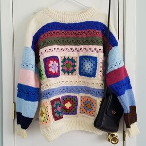 Vintage Crochet Granny Square Sweater Handmade